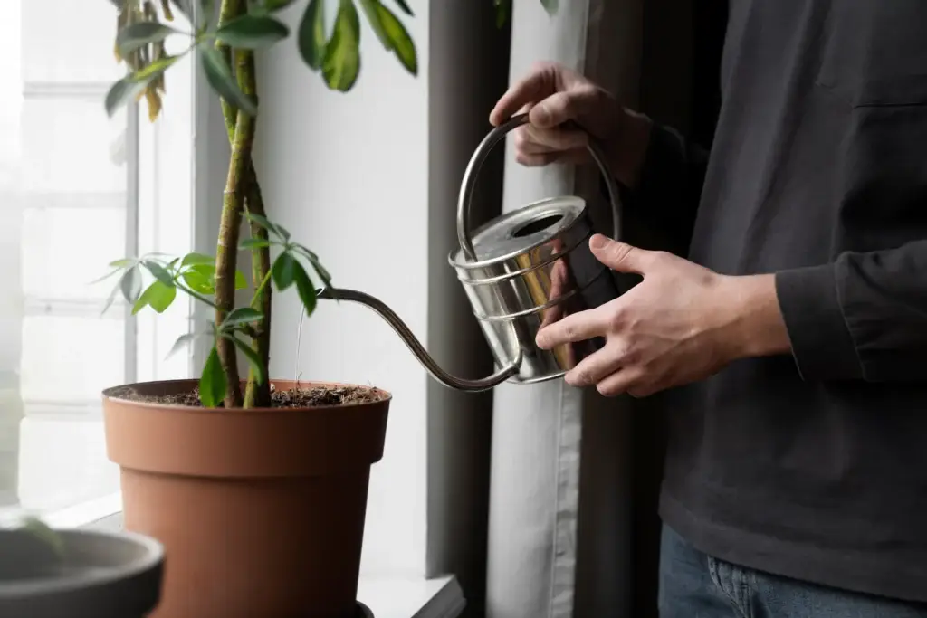 Water level indicator on self watering pot for indoor plants